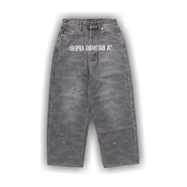 Buy BAPE 1st Camo Destroyed Loose Fit Denim Pants 'Grey' - 1K80