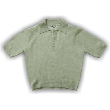 Buy Auralee Kid Mohair Sheer Knit Polo 'Pale Green