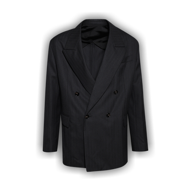【BOTTEGA VENETA】ストライプウールジャケット Bottega Veneta® Men's Striped Wool Jacket in Black/dark blue
