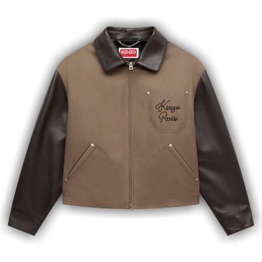 Buy Kenzo Paris Chainstitch Leather Wool Blouson 'Taupe