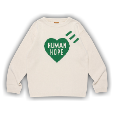 HUMAN HOPE HEART KNIT SWEATER WHITE M HUMAN HOPE HEART KNIT