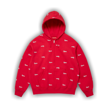 Buy Supreme Repeat Script Zip Up Hooded Sweatshirt 'Red