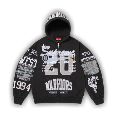 Buy Supreme Warriors Appliqué Zip Up Hooded Sweatshirt 'Black
