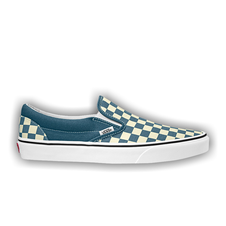 Checkerboard blue slip on vans discount
