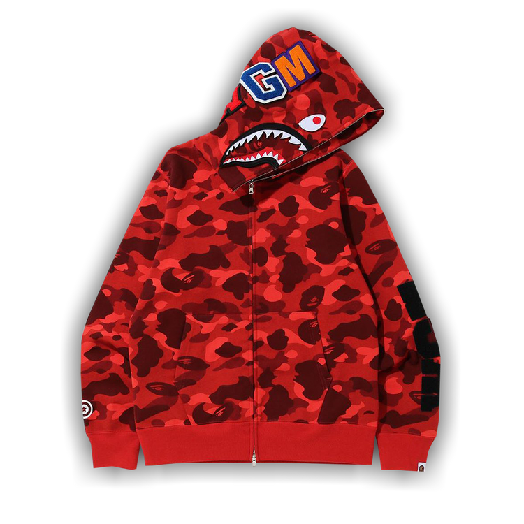 Buy BAPE Color Camo Detachable Shark Full Zip Hoodie 'Red' - 1G20