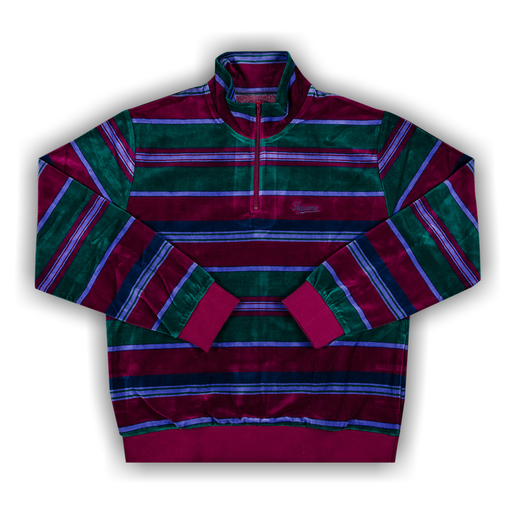 Supreme Stripe Velour Half Zip Pullover 'Purple' | GOAT