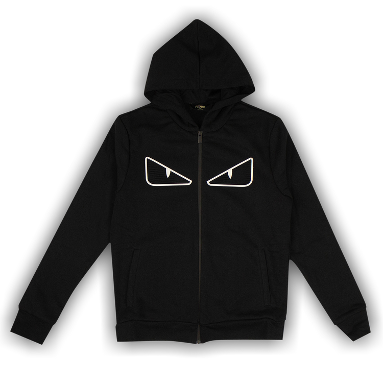 Buy Fendi Bug Eyes Zip Up Hooded Sweatshirt Black FAF533 A78I