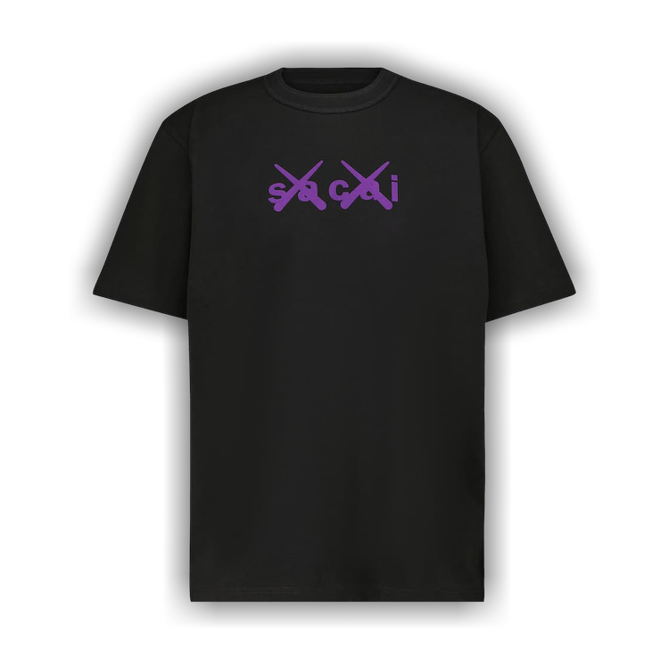 Sacai x KAWS Flock Print T-Shirt 'Black/Purple' | GOAT
