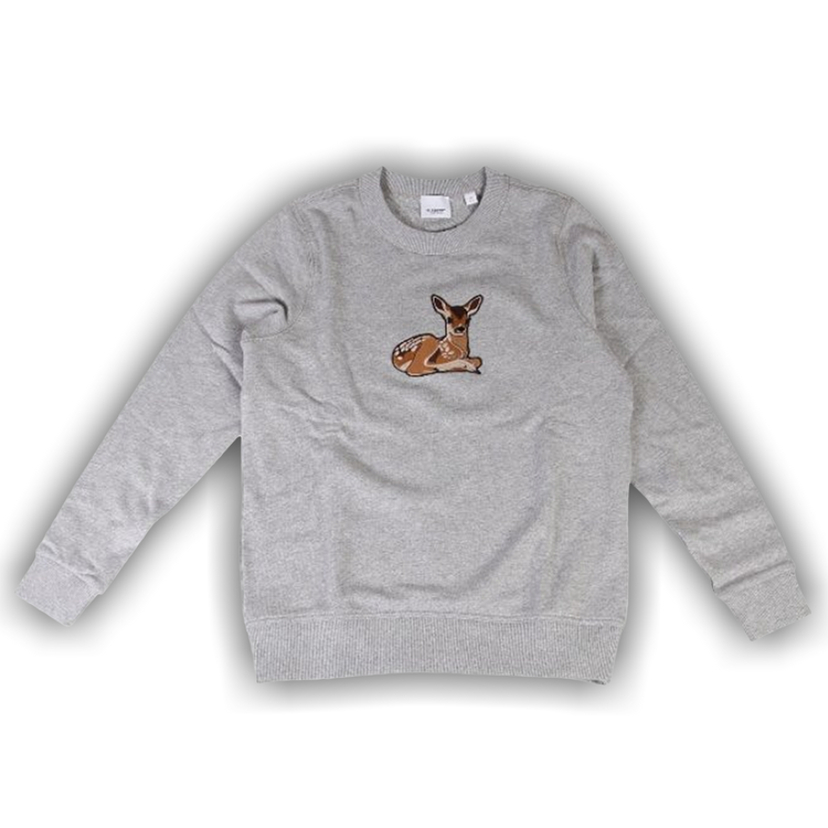 Buy Burberry Fairhall Deer Embroidered Pullover Sweater 'Pale Grey