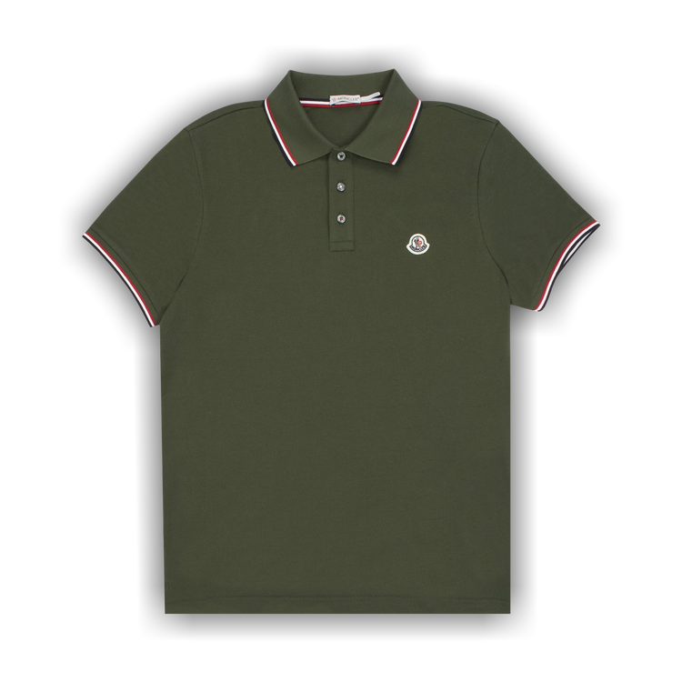 MONCLER 黒 ポロシャツ オリーブグリーン襟 モンクレール MONCLER シャツ ブラウス ブラック メンズ MONCLER