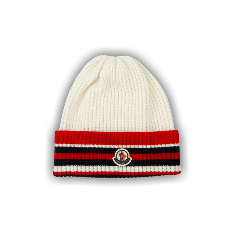 ニットキャップ・ビーニー Moncler White And Blue Wool Hat Light Blue Cotton Beanie - Hats & Beanies for Men | Moncler US