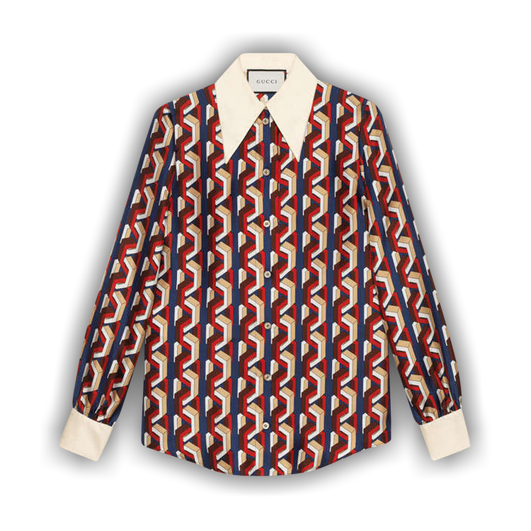 blouse silk printed ruffled 【美品】Gucci Gucci Blouse Silk Printed Chain トップス
