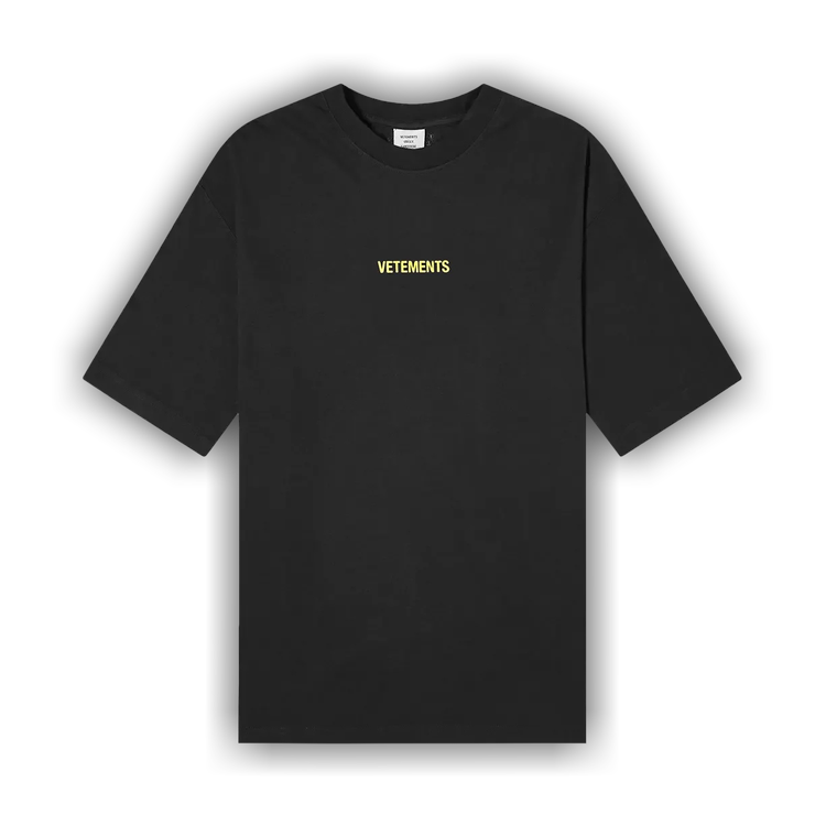 Buy Vetements Logo Label T-Shirt 'Black/Neon Yellow