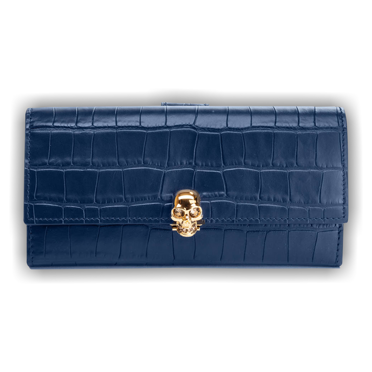 Buy Alexander McQueen Continental Skull Leather Wallet 'Blue