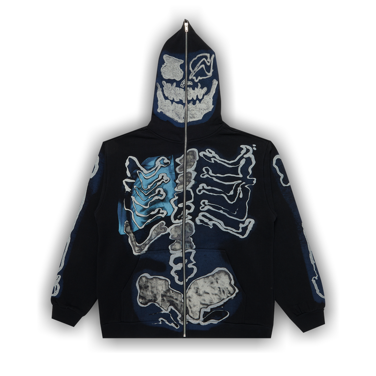 Vintage Skull Skeleton Print Thick Zip Up Hoodie Cardigan