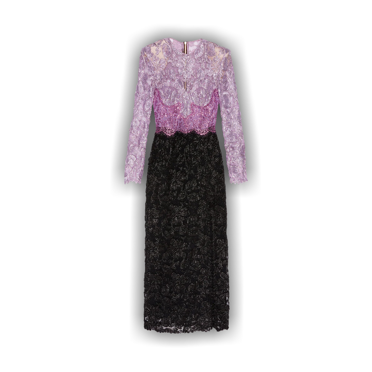 gucci pink and black lace dress Gucci Lace-trimmed Silk Satin Midi Dress IT 38