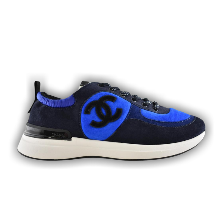 Chanel 18P Blue White Grey CC Logo Lace Up Tie Flat Trainer High Top  Sneaker 38