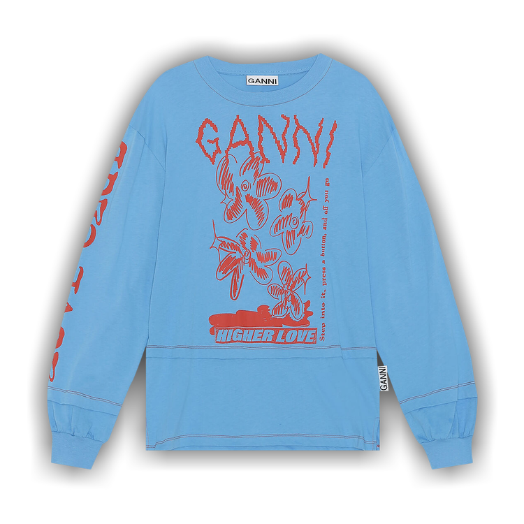 Ganni Crystal-ball Print Cotton-jersey T-shirt in Blue