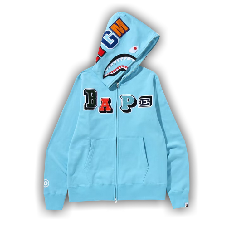 Buy BAPE Multi Fonts Shark Full Zip Hoodie 'Sax' - 1I30 115