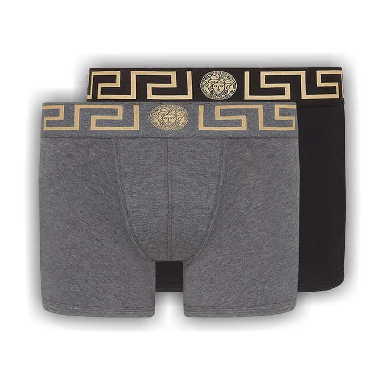 Buy Versace Greca Border Long Trunks (2-Pack) 'Grey/Black' - AU10192  A232741 A91M