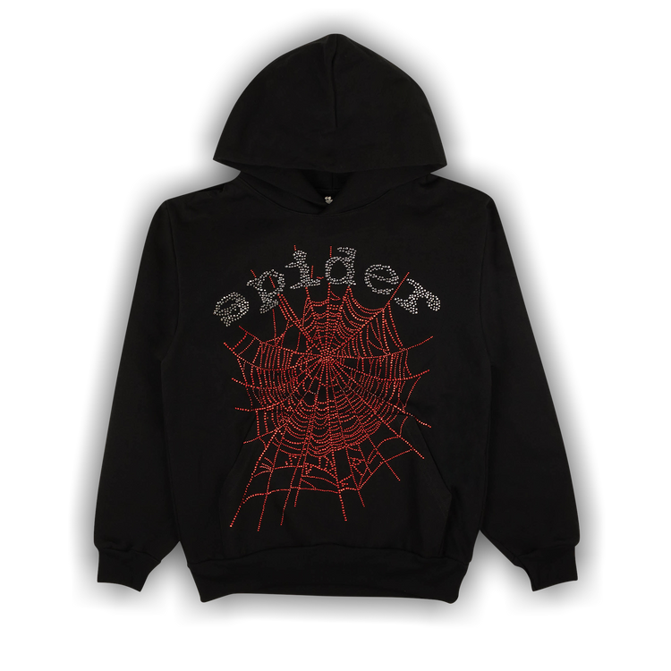 Buy Sp5der OG Rhinstone Web Hoodie Sweatshirt 'Black/Red' - 2406  100000106ORWH BLAC | GOAT