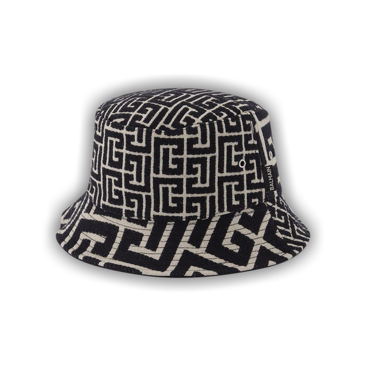Balmain: Black & Off-White Monogram Bucket Hat
