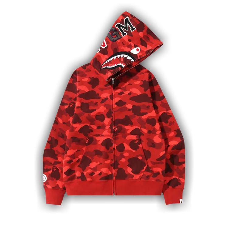 BAPE Shark full zip hoodie Down Jacket Red camo A Bathing Ape Size XL | eBay