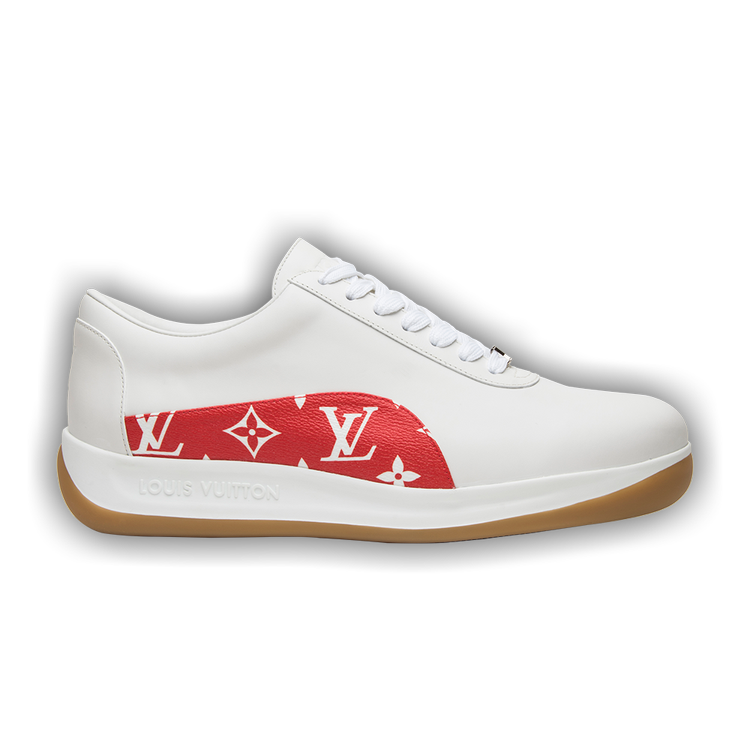 LOUIS VUITTON X SUPREME Calfskin Monogram Sneakers 6 White Red 228138