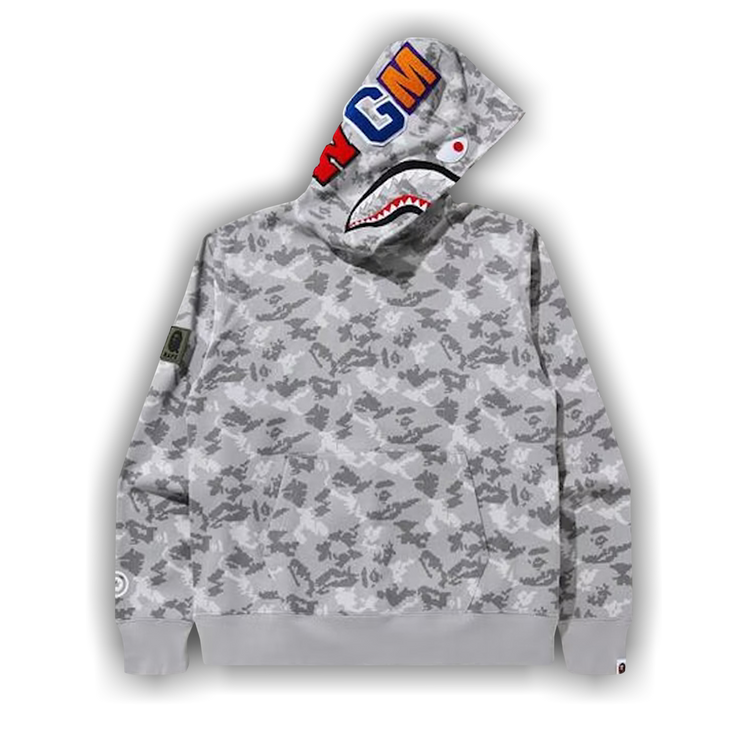 Buy BAPE Digital Camo Shark Wide Pullover Hoodie Grey 1G80 114