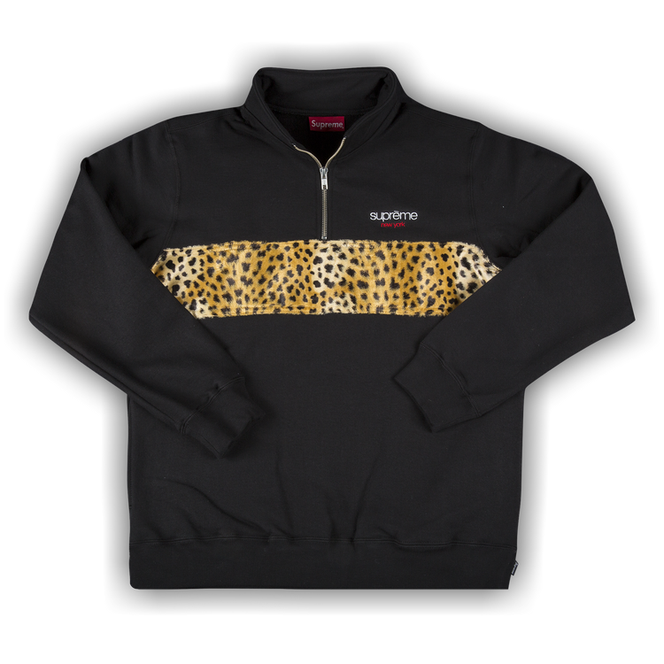 Buy Supreme Leopard Panel Half Zip Sweatshirt Black
