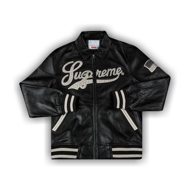 Supreme Uptown Studded Leather Varsity Jacket  Leather varsity jackets,  Varsity jacket, Varsity