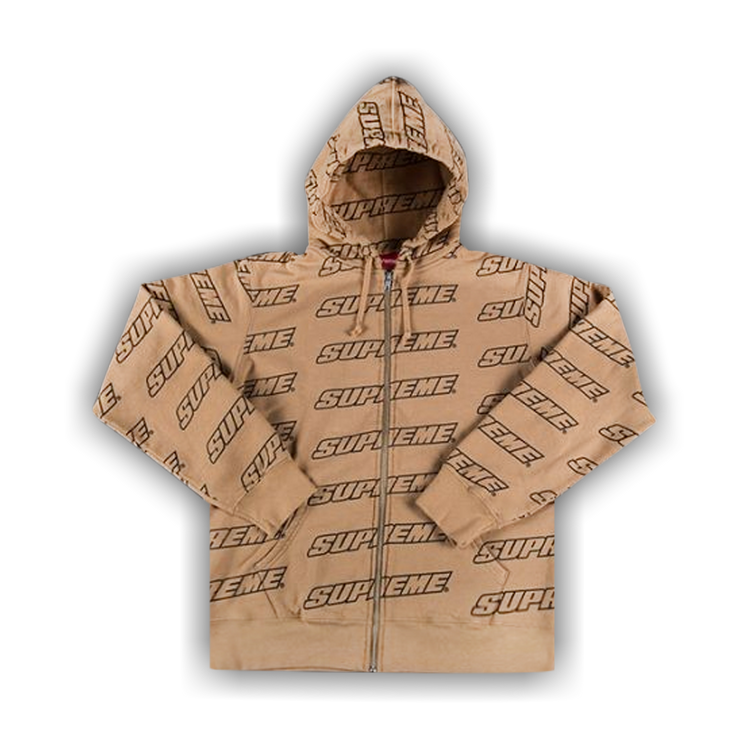 Supreme Repeat Zip Up Hooded Sweatshirt 'Brown' | GOAT