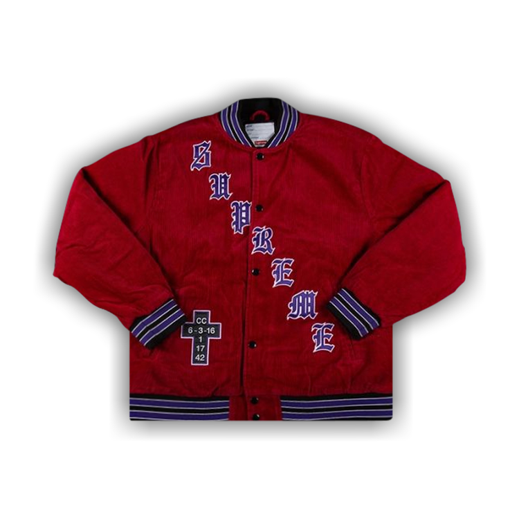 Supreme Old English Corduroy Varsity Jacket 'Red'