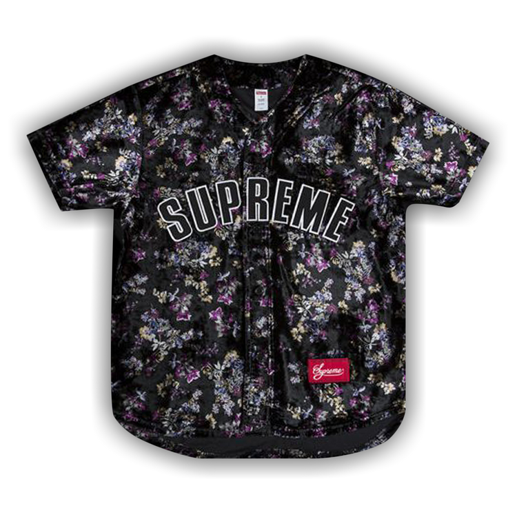 Buy Supreme Floral Velour Baseball Jersey 'Black' - FW19KN40