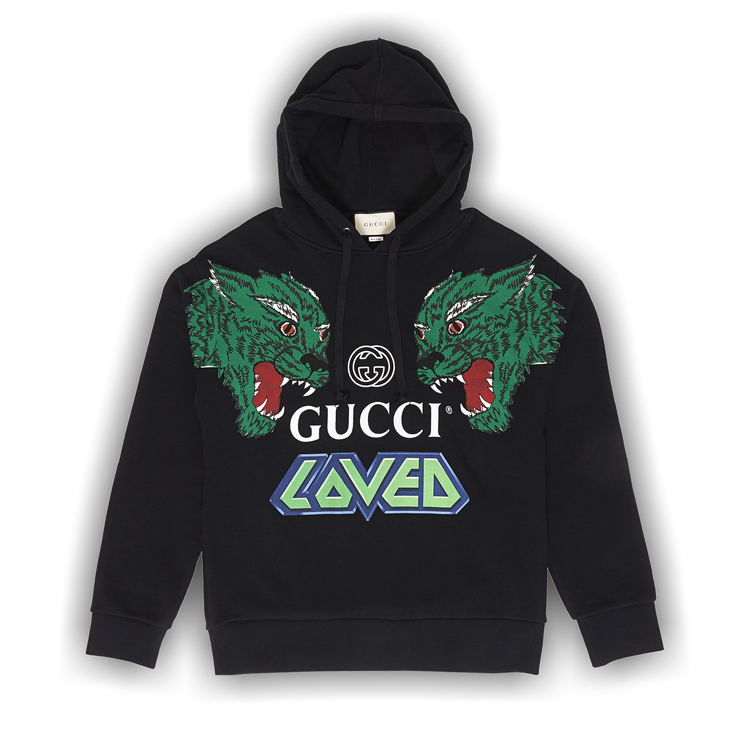 Buy Gucci Tiger Print Hooded Sweatshrt Black 475374 XJAK0