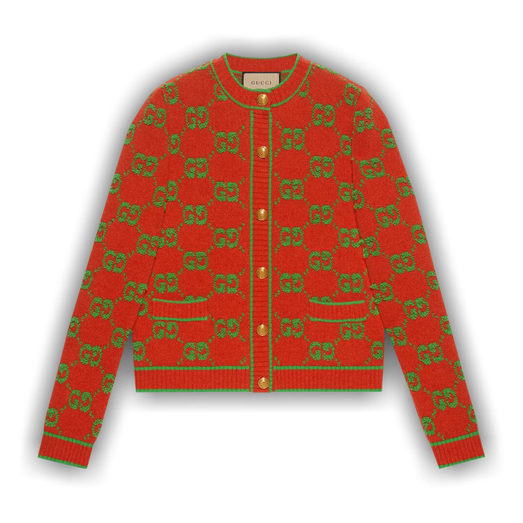 Buy Gucci GG Wool Bouclé Jacquard Cardigan 'Orange/Green' - 713300