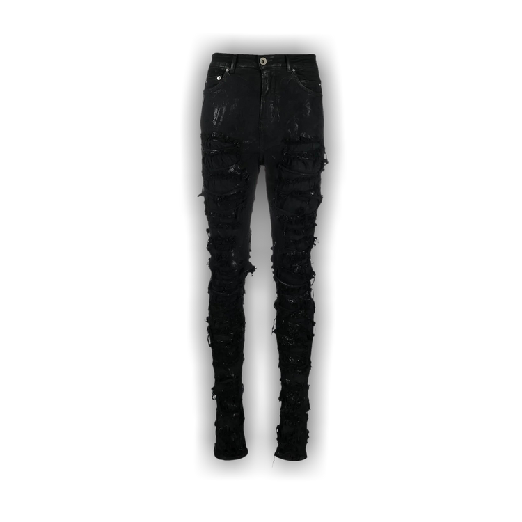 DRKSHDW | SLASHED DETROIT CUT BLACK FOIL COATED JEANS パンツ Buy Rick Owens DRKSHDW Detroit Cut Jeans 'Black' - DS02B4316