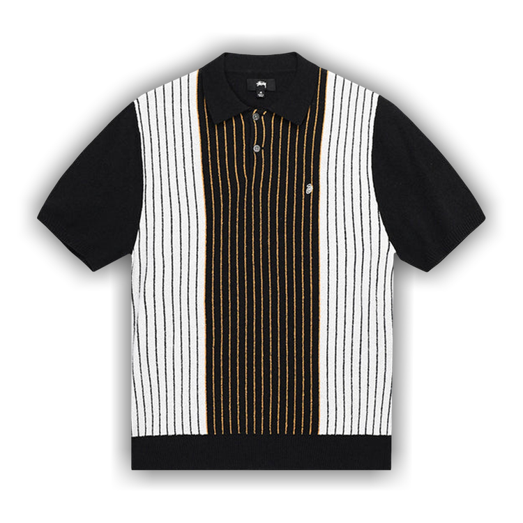 Buy Stussy Textured Short-Sleeve Polo Sweater 'Black Stripe 