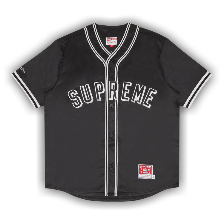 Supreme x Mitchell & Ness Satin Baseball Jersey 'Black' | Men's Size S