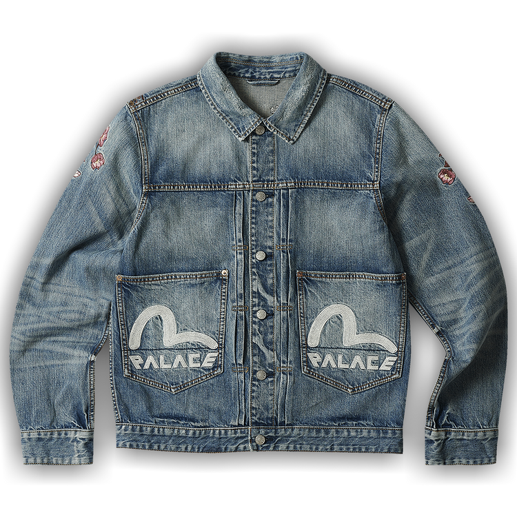PALACE×EVISU デニムジャケット PALACE EVISU ロゴ刺繍とダイスダイコックプリント レギュラー