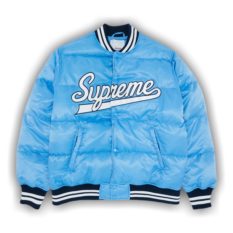 Supreme script varsity puffy jacket on sale