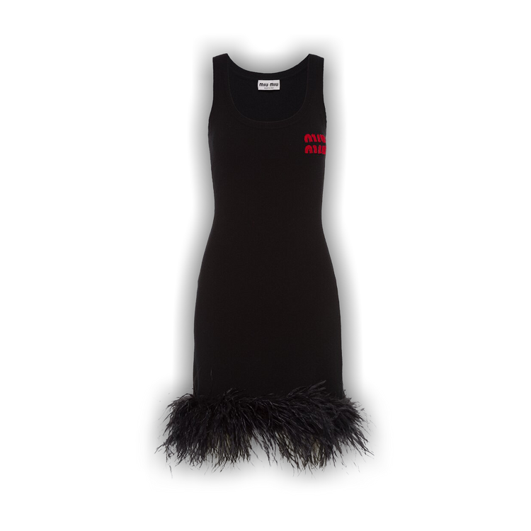 Buy Miu Miu Cashmere Dress With Feathers 'Black' - MMA756