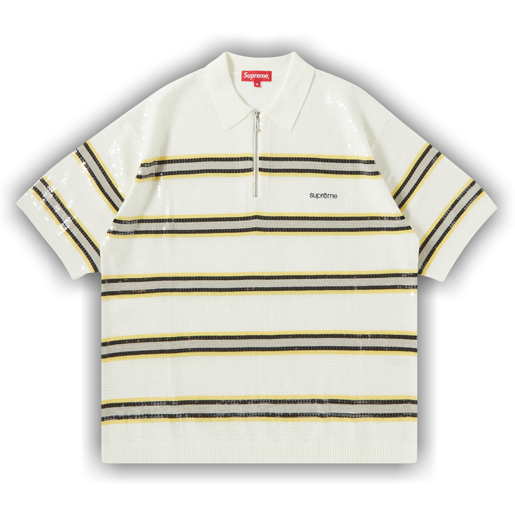 Buy Supreme Sequin Stripe Zip Polo 'White' - SS23KN18 WHITE