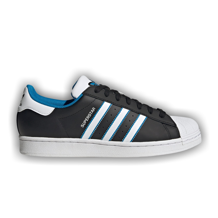 superstar black with blue stripes