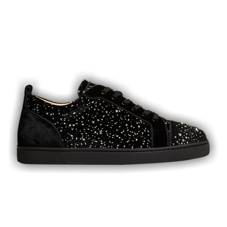 Buy Christian Louboutin Louis Junior Degra Flat Low Black Silver Swarovski 1220393 BK65 GOAT