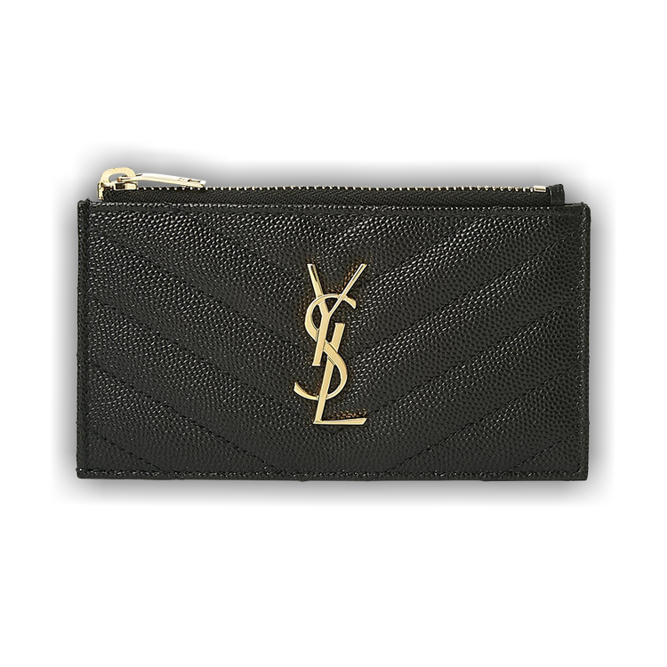 YSL-Plaque Zipped Quilted-Leather Cardholder