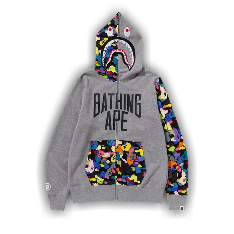 Buy BAPE Multi Camo NYC Logo Shark Full Zip Hoodie 'Grey