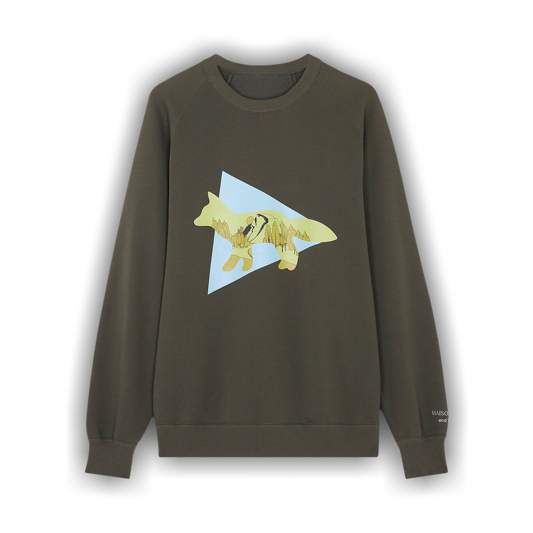 And Wander x Maison Kitsune Triangle T-Shirt 'Khaki'