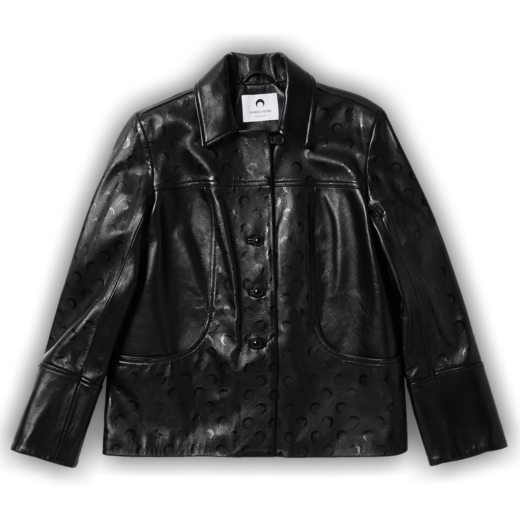 Buy Marine Serre Crescent Moon Boxy Leather Jacket 'Black