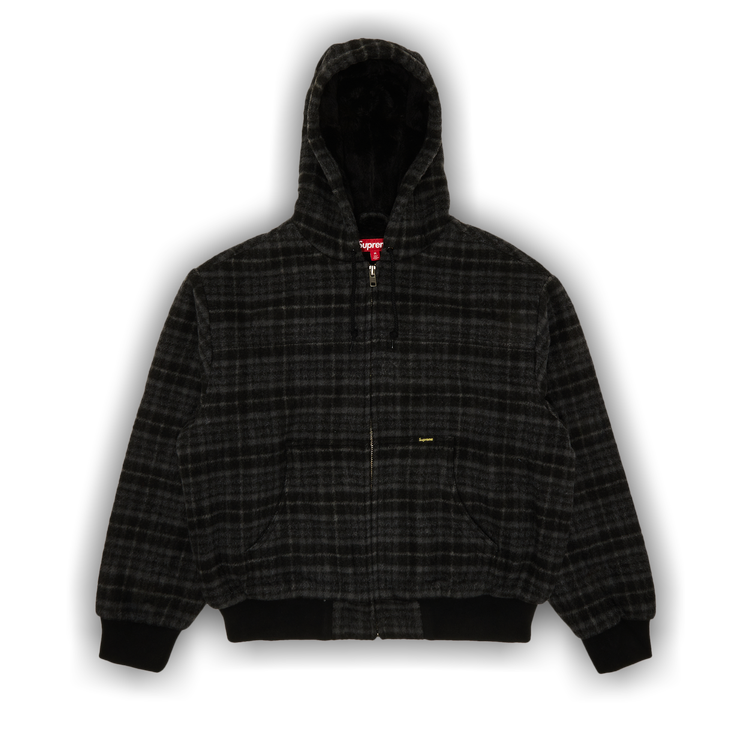 Supreme Plaid Wool Hooded Work Jacket 'Black'